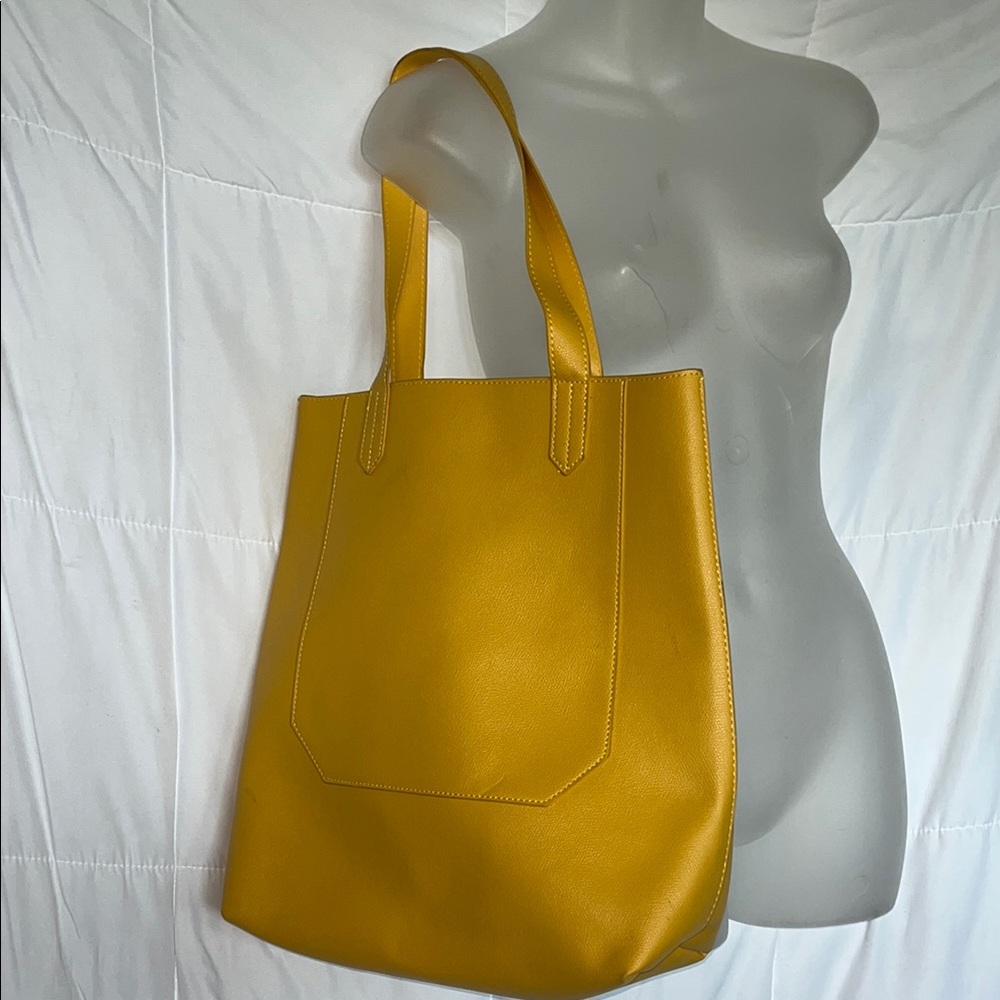 Saks Fifth Avenue Yellow Tote Bag | Large Structured Shoulder Handbag - Picture 2 of 16